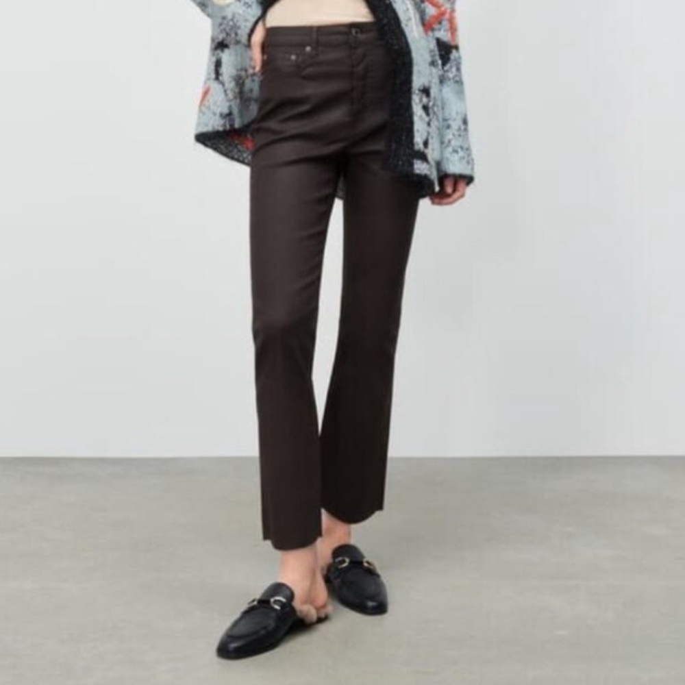 Zara Coated The Dreed Crop Flare Jeans